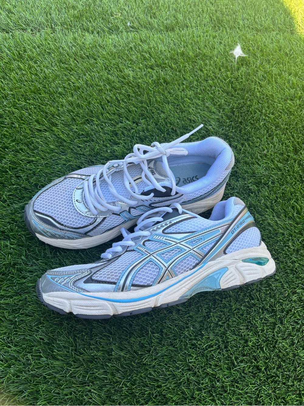 Asics Women's White and Light Blue Running Sneakers